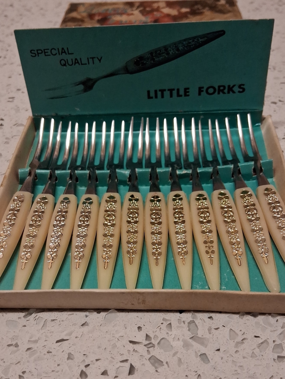 Vintage Stainless Steel Hors d'Oeuvre Forks with Cream Floral Handles - Picture 1 of 4